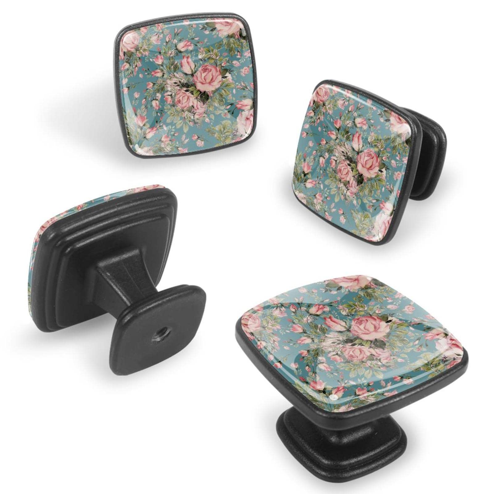 Boutons de commode vintage rose floral TBOUOBT en lot de 12 pour armoire