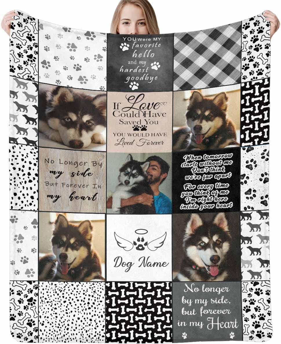 Made in USA,Personalized Dog Throw Blankets with Photo & Name,Custom Dog Blanket with Picture Pet Loss Sympathy Blanket Pet Memorial Dogs Cat Remembrance Gift