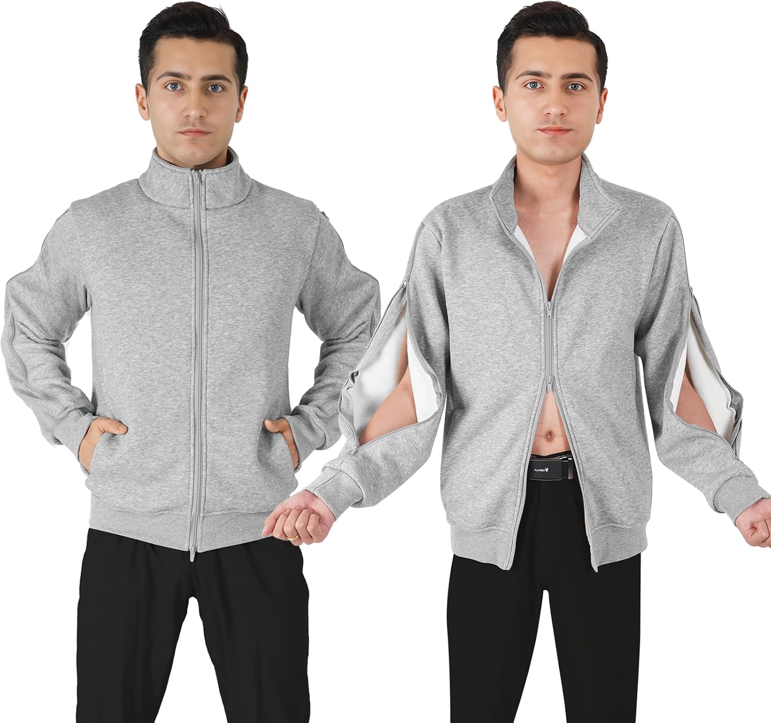 Men's Sherpa Lined Stand Collar Dialysis Jacket | Full-Zip Arm Access for Port & PICC Lines | Thermal-Locked Hemo Wear