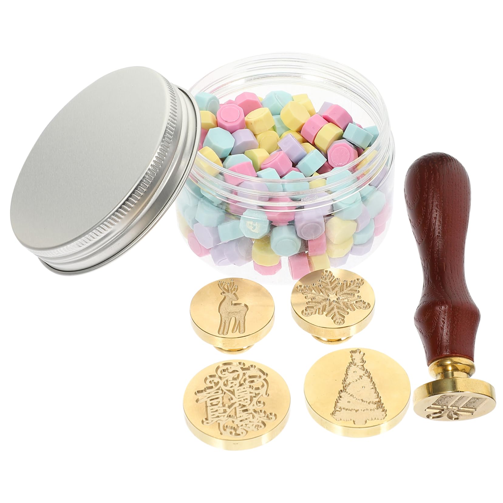 EXCEART 5 Ensembles De Noël Trousse De Timbres Kit De Sceau De Cire Porte-clip Photo Fournitures De Sceau De Cire Kit De De Lettre Cachet De De Noël Patchs Perlés Cuivre