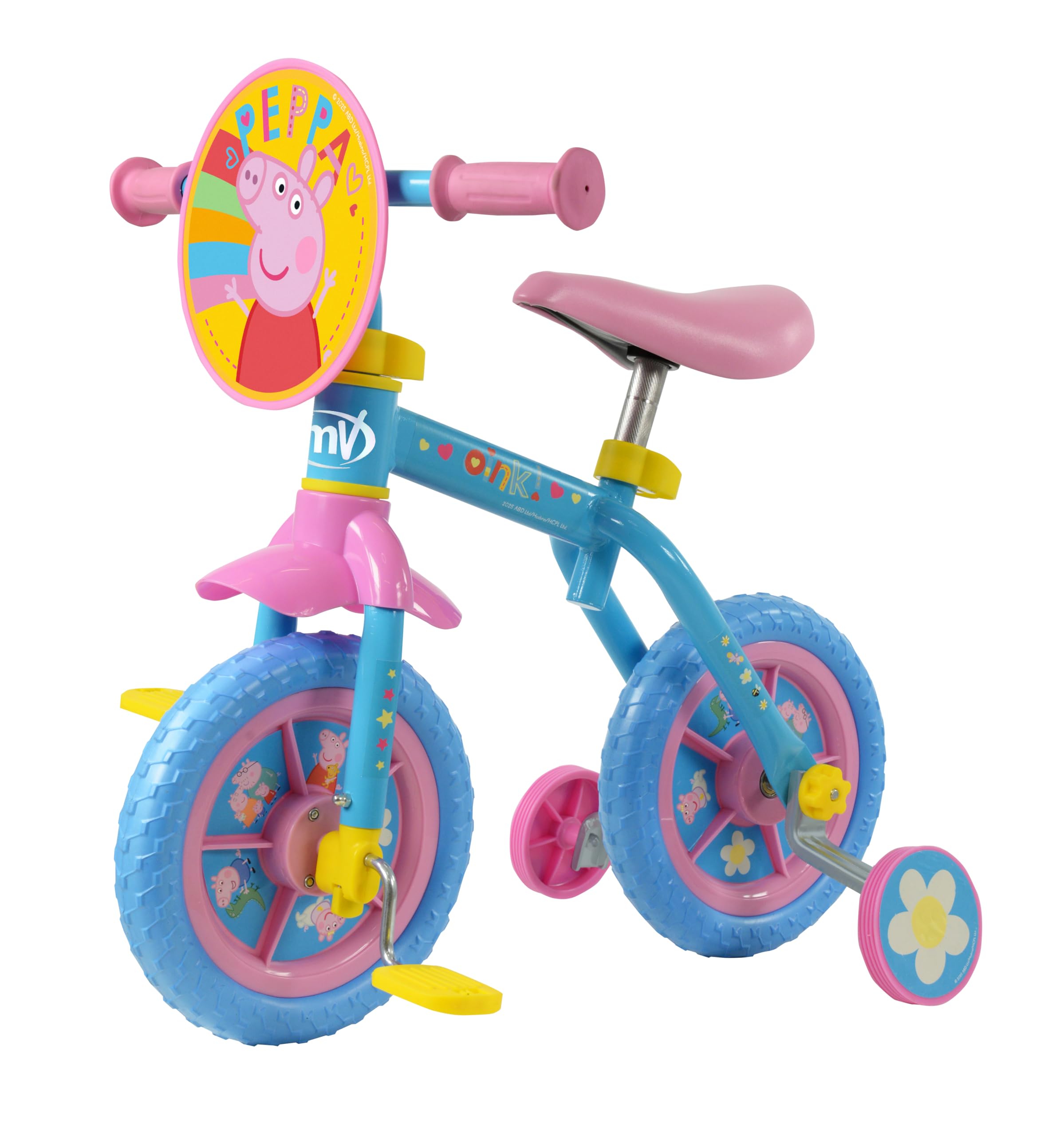 Peppa Pig 2-In-1 Training Toddler Bike - Convertible Training and Balance Bike for 2+ Years Girls and Boys with Removable Pedals and Stabilisers