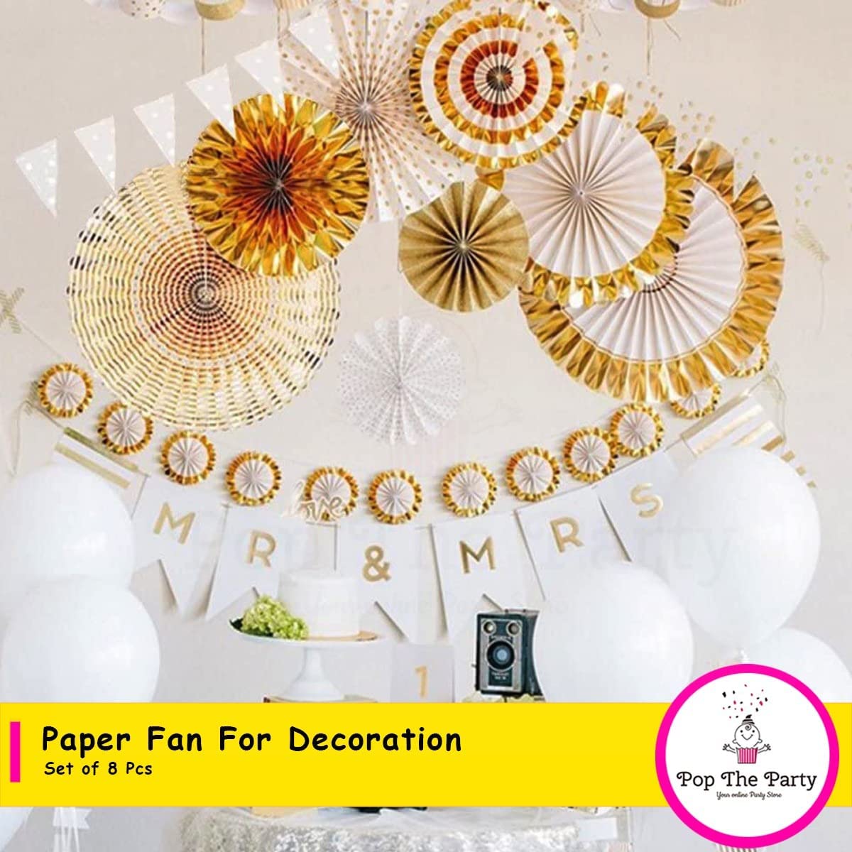 Pop The Party 8pcs Wall Decoration Set Rose Gold Round Paper Fans Party Decoration for Birthday Wedding Baby Shower Party Backdrop Décor - Image 2 thumbnail