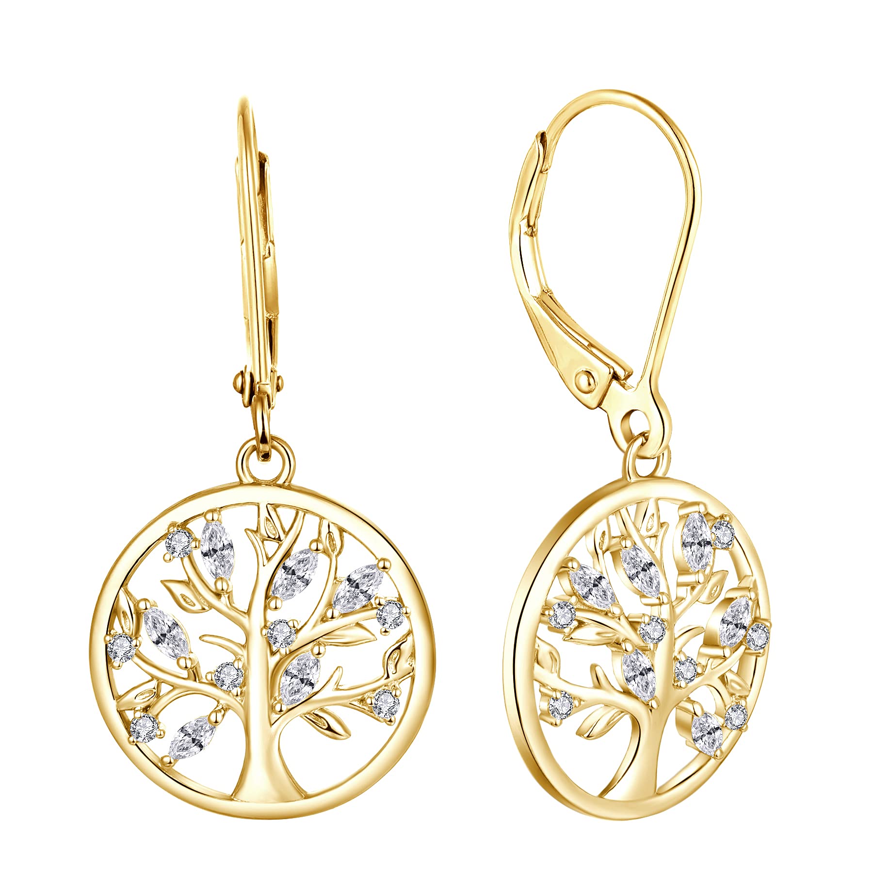 JO WISDOM Damen Ohrringe Hängende Baum des lebens Silber 925,Ohrhänger Lebenbaum mit 5A Zirkonia Kristall,Schmuck für Frauen