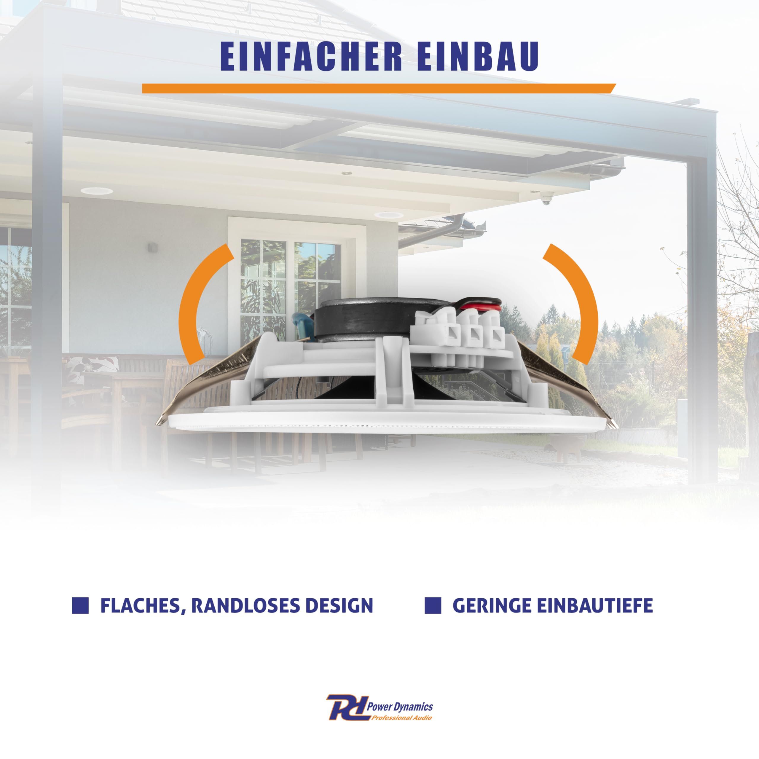 Power Dynamics MSLP65 - Deckenlautsprecher Wasserdicht, 100 Watt, IPX5 Einbaulautsprecher Decke Outdoor, Flach & Randlos – 8 Ohm, 170mm x 74mm, Ceiling Speaker - Weiß