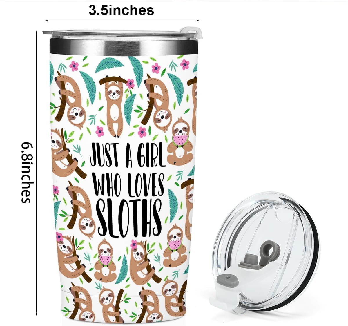 Cute Sloth Print Tumbler, Sloth Gifts 20 oz Stainless Steel Coffee Mug，Travel Cup，Insulated Cup with Lid for Car, Perfect Gifts for Women Sloths Lover Bestie Sister Christmas Birthday - Image 6