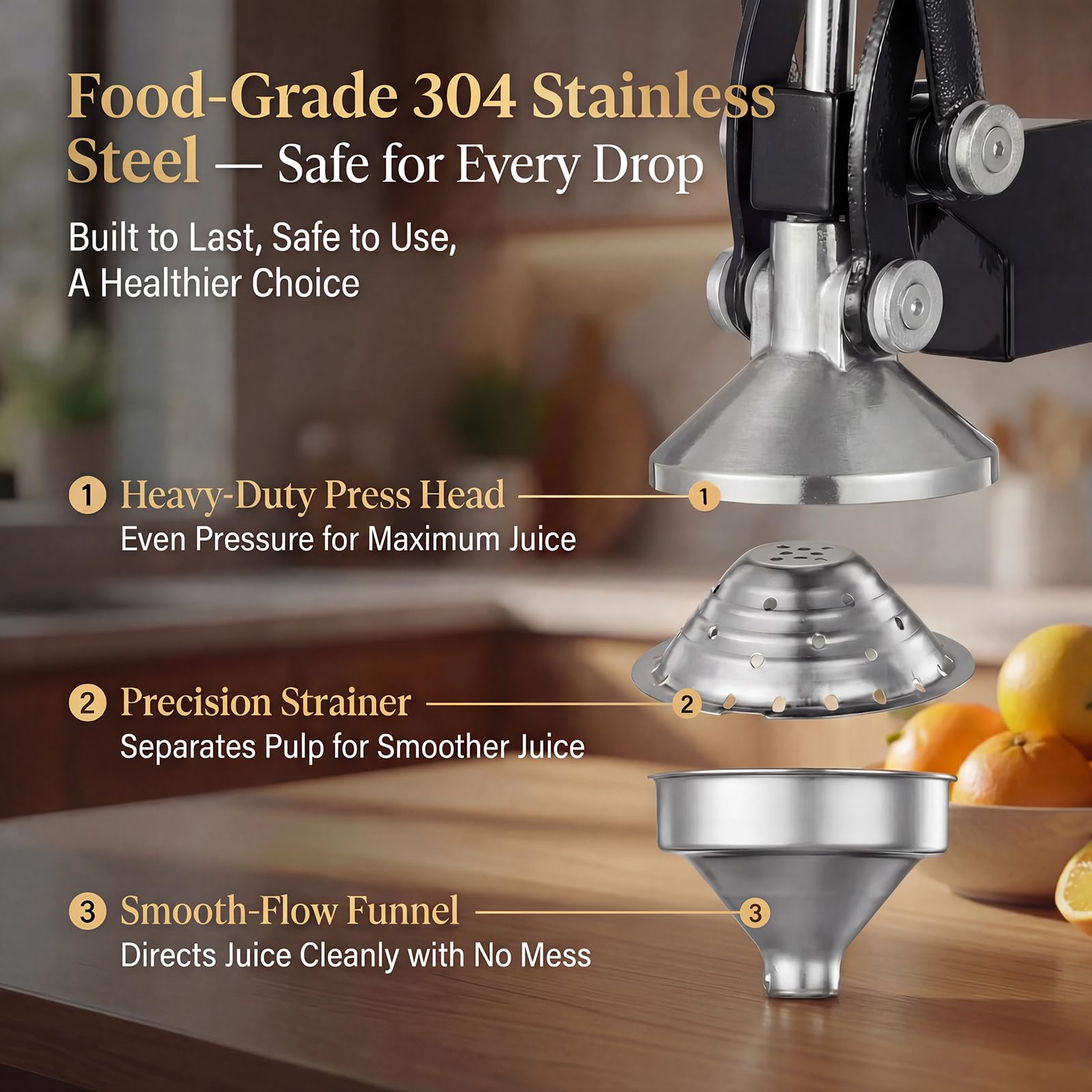Juice Presser Manual - Exprimidor de naranjas de acero inoxidable manual y exprimidor de granada, acero inoxidable 304, exprimidor manual para cítricos, estable y potente