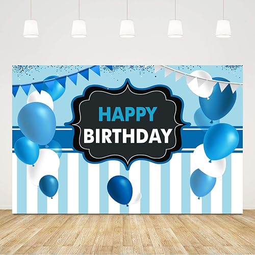 Fondo de cumpleaños con diseño de rayas azules para niños 49 x 59ft para fiestas y niños fiestas de cumpleaños para decoración de mesa de tarta 1