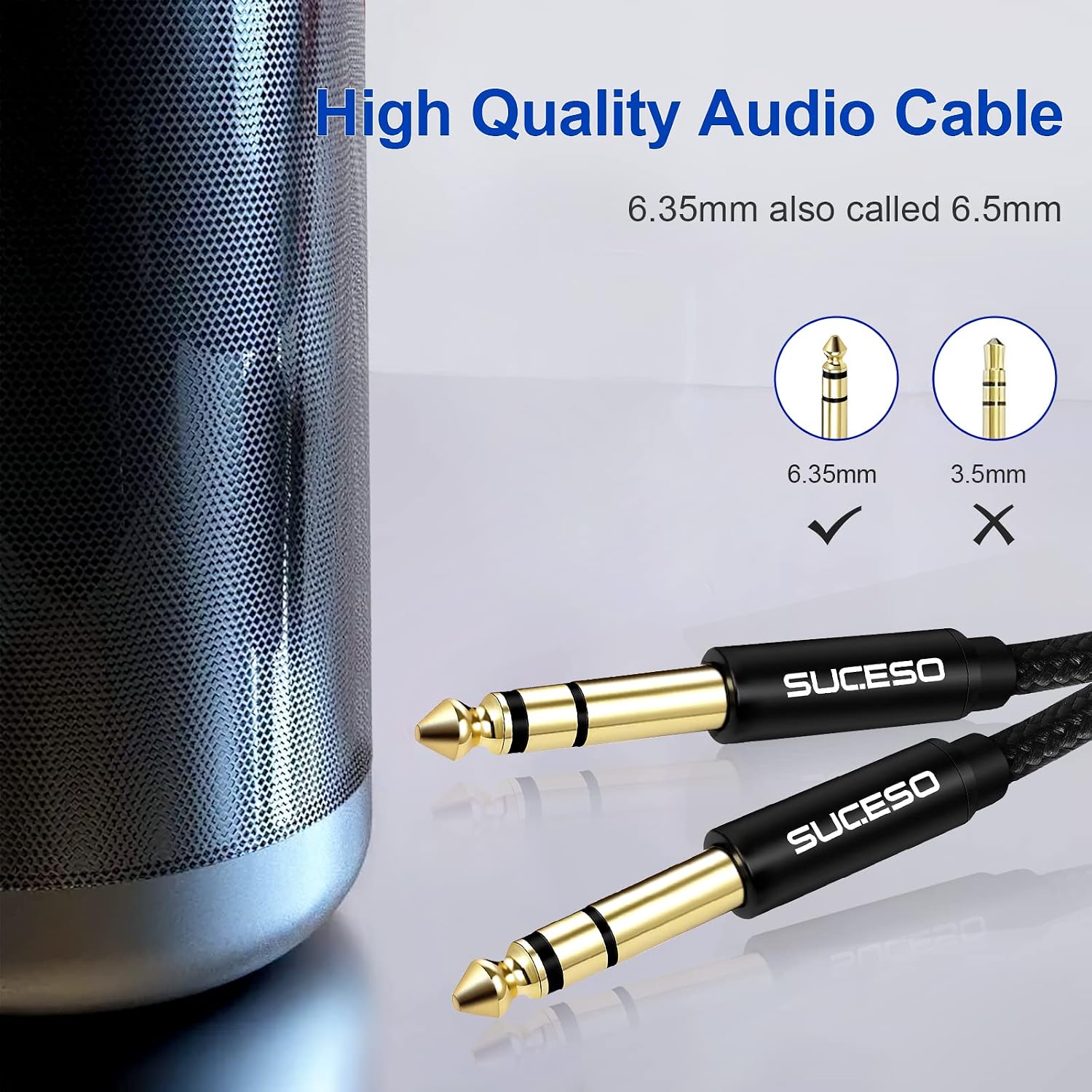 SUCESO 6.35mm to 6.35mm Stereo Audio Cable Professional Guitar Cable 1/4" TRS Jack Speaker Instrument Audio Cable Nylon Braided Compatible with Electric Guitar - Image 3