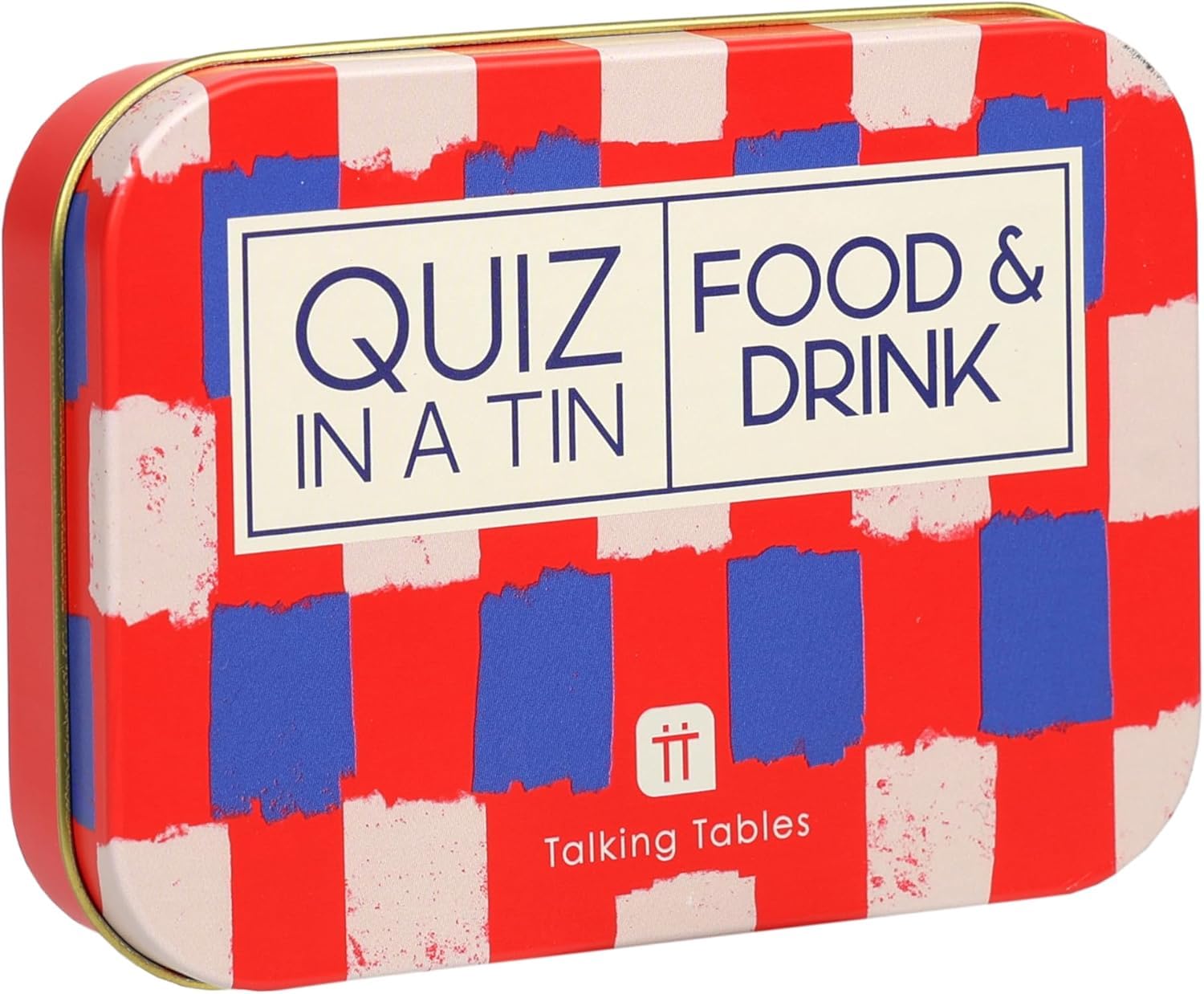 Talking Tables QUIZ IN A TIN Food and Drink Trivia Game Fun 100 Double Sided Question Card Game for Adults, After Dinner, Party Nights, Secret Santa, Ages 14+, PLASTIC FREE Made โ image 1