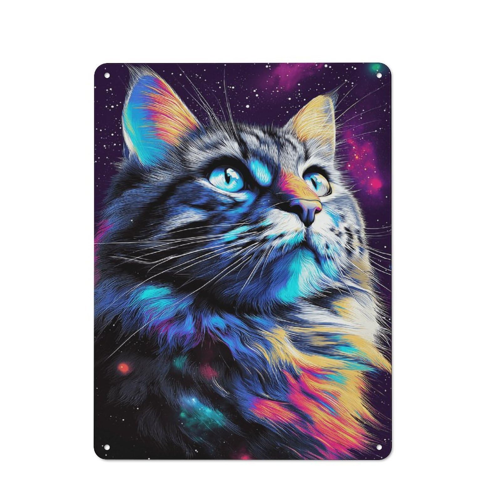 Junmoney Galactic Cat Portrait -2 Metal Sign 40X30cm With For Hallway Wall, Retro Decor, Autumn Home Decor For Collectors Of Metal Signs