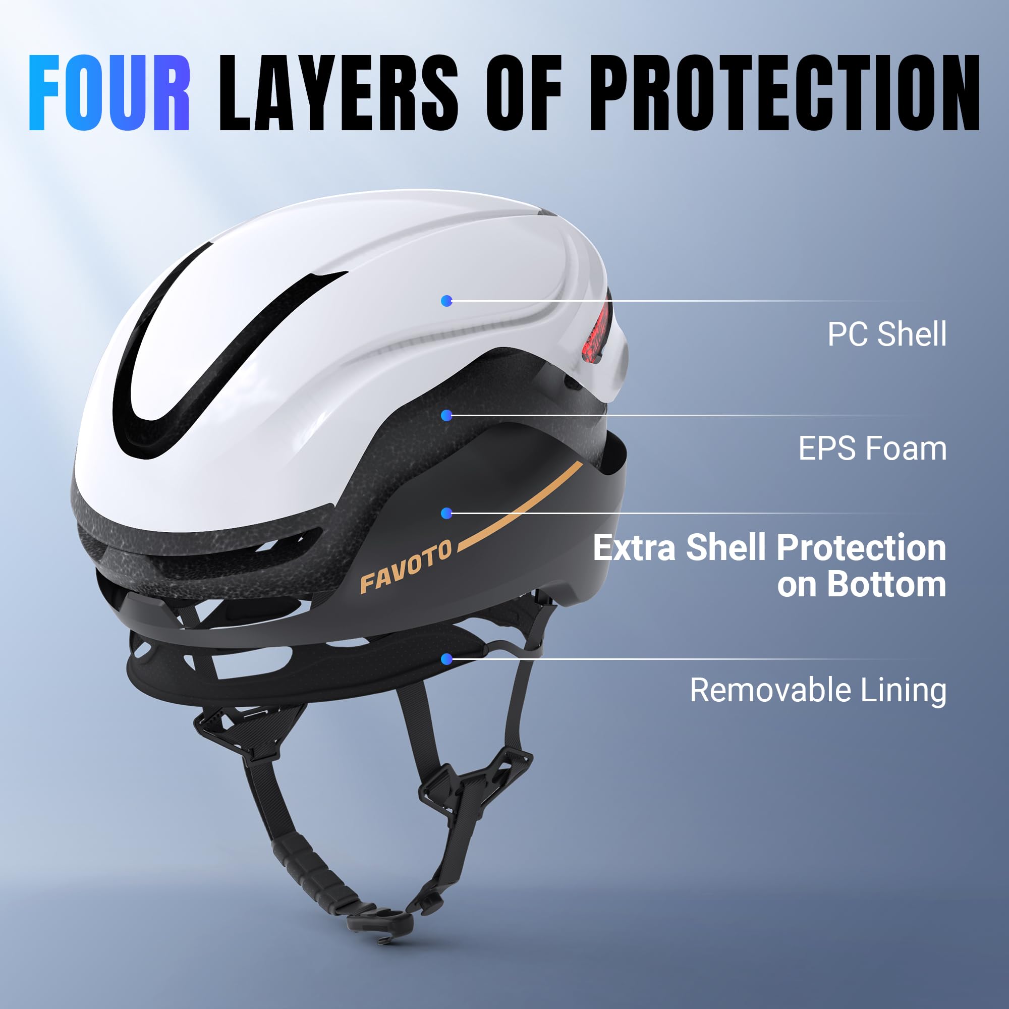Favoto Casco de Bicicleta Inteligente con Luces e Intermitentes, Certificado CE, Casco de Ciclismo para Adultos con Control Remoto, 3 Modos de luz roja: respiración, Intermitente, Constante