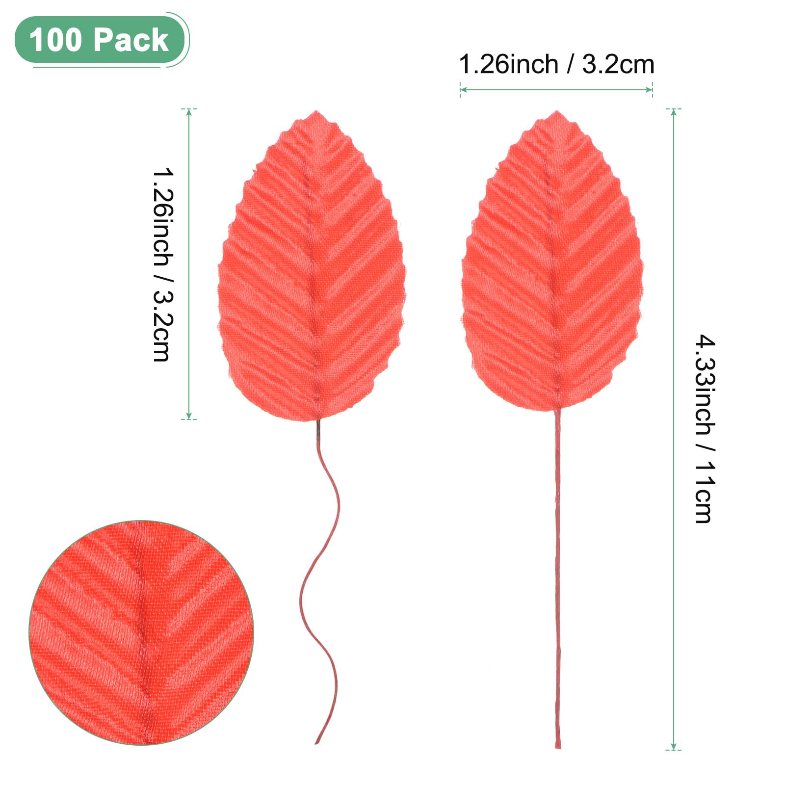 M METERXITY 100-Pack Artificial Silk Leaf, Faux Wire Single Leaves - Image 3
