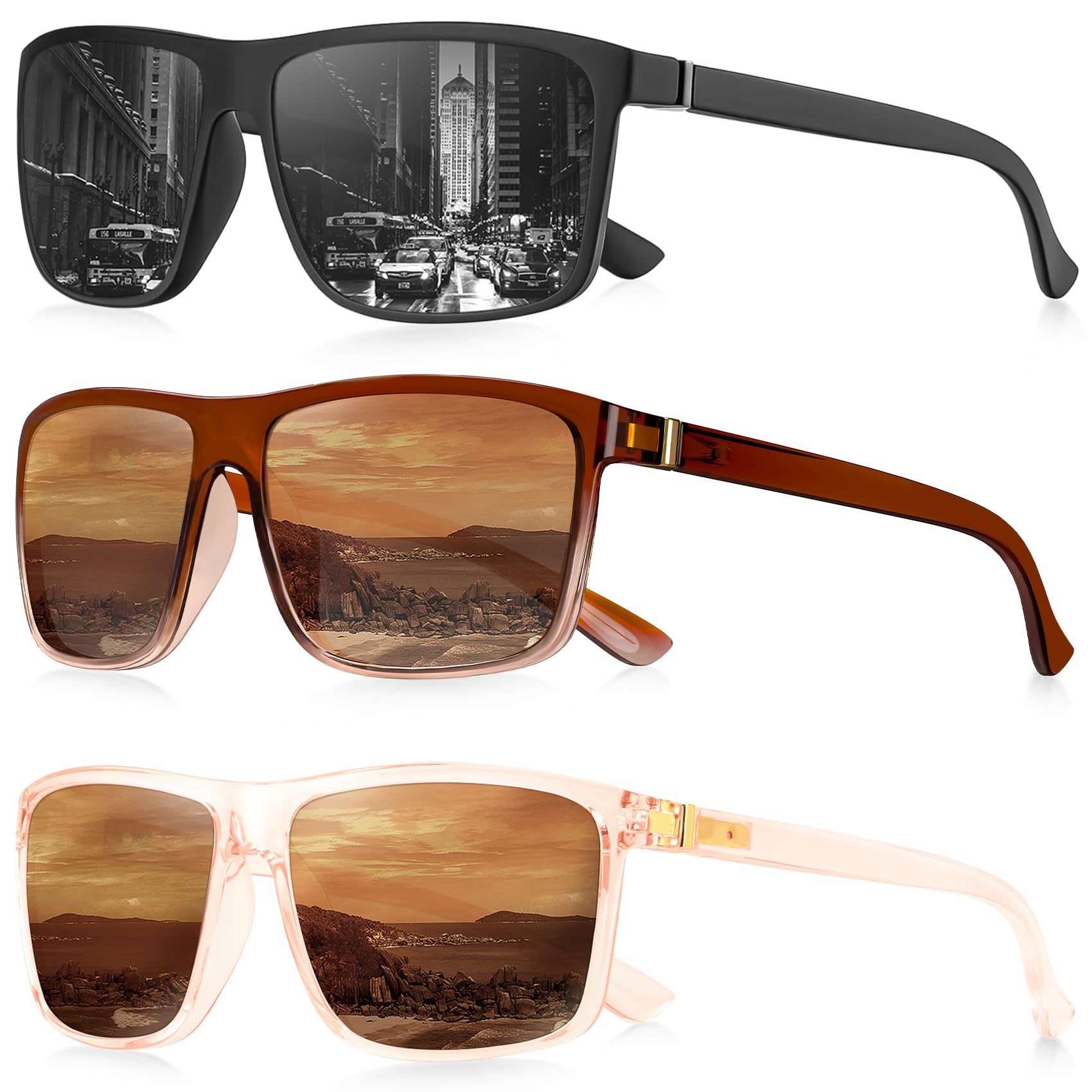 NSSIW Sunglasses Men Polarized Mens-Sunglasses: Classic Sun Glasses with UV400 Protection for Driving Fishing Golf 3 Packs