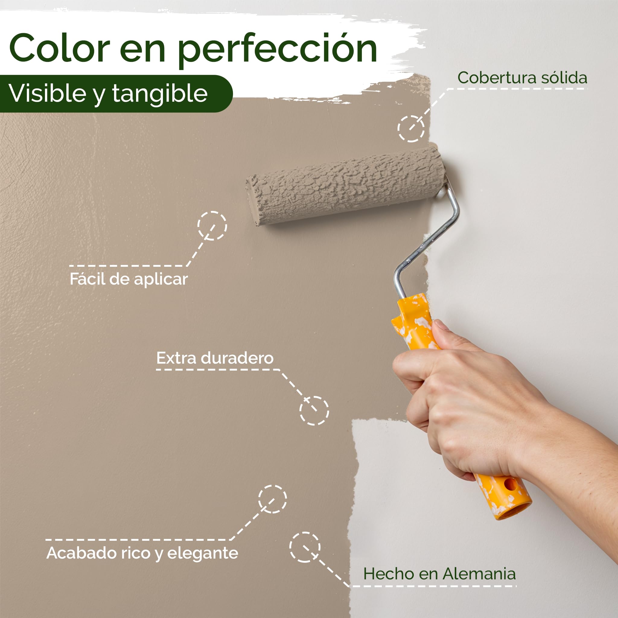 Pintura de pared beige para interiores - 5 litros y opacidad clase 1, sin vetas, antigoteo, ecológica y sin COV (Humble Hummus)