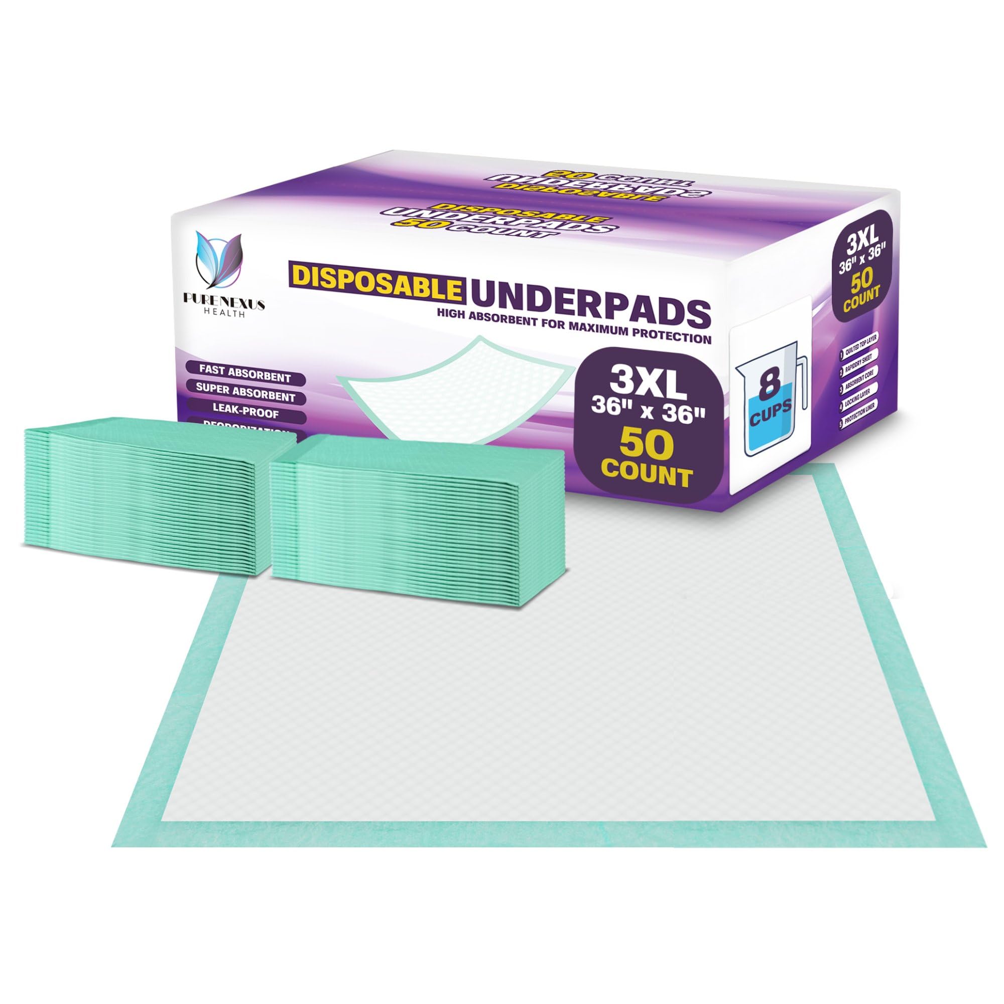 Almohadillas desechables de 36 x 36 pulgadas (50 unidades) para incontinencia, chux, fundas de cama, almohadillas de entrenamiento para cachorros, almohadillas para orina para bebés,