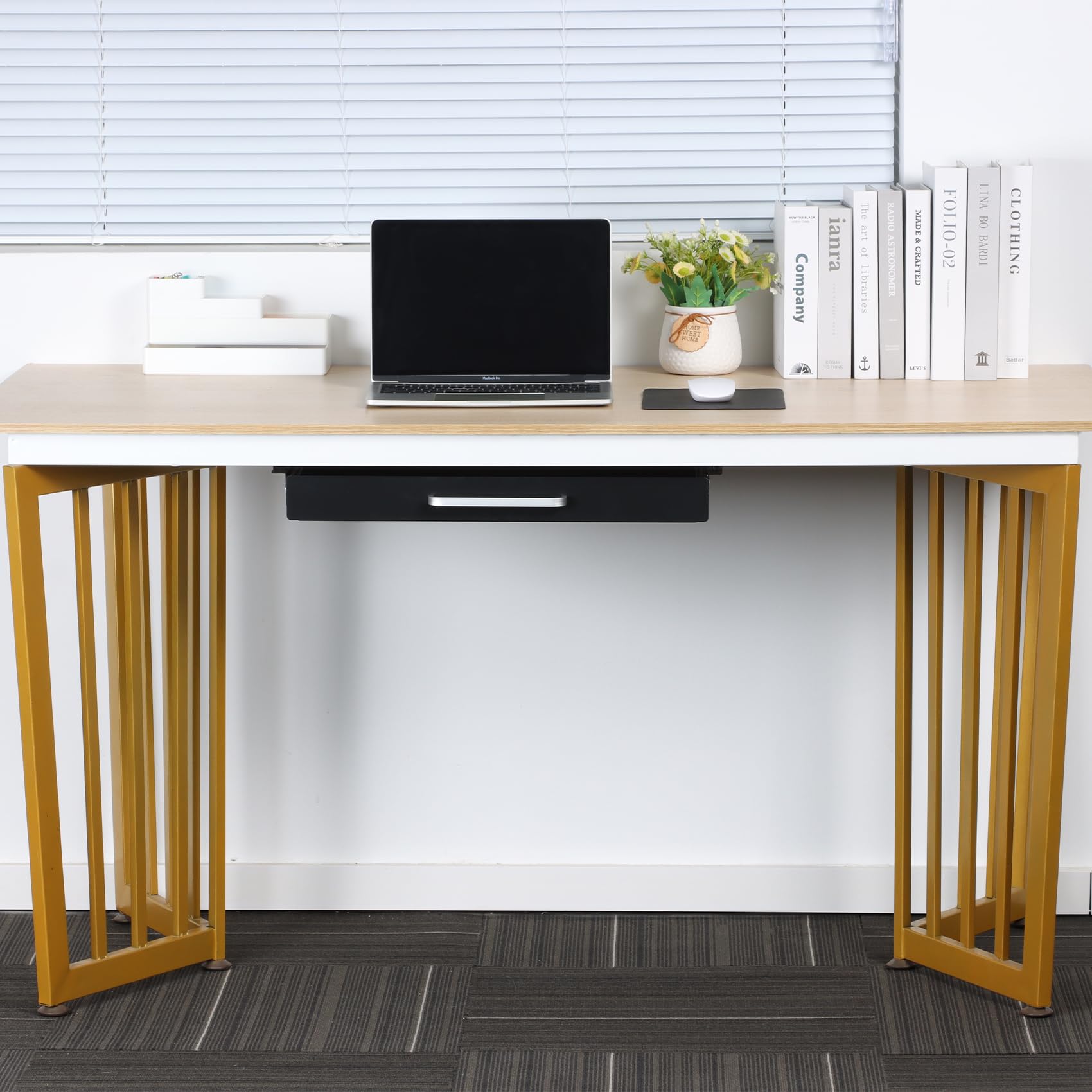 Organizer per cassetti sotto la scrivania, 54 cm, con 4 divisori in plastica, cassetto scorrevole estraibile, per casa, ufficio, tavolo da lavoro, accessori da scrivania, nero