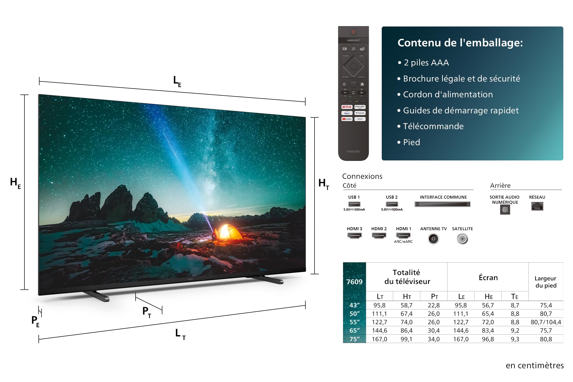 Philips 50PUS7609 Smart TV LED 4K - Écran 50 Pouces avec Plate-Forme Pixel Precise Ultra HD Titan OS et Son Dolby Atmos, Fonctionne avec Alexa et l’Assistant Vocal Google - Gris Anthracite