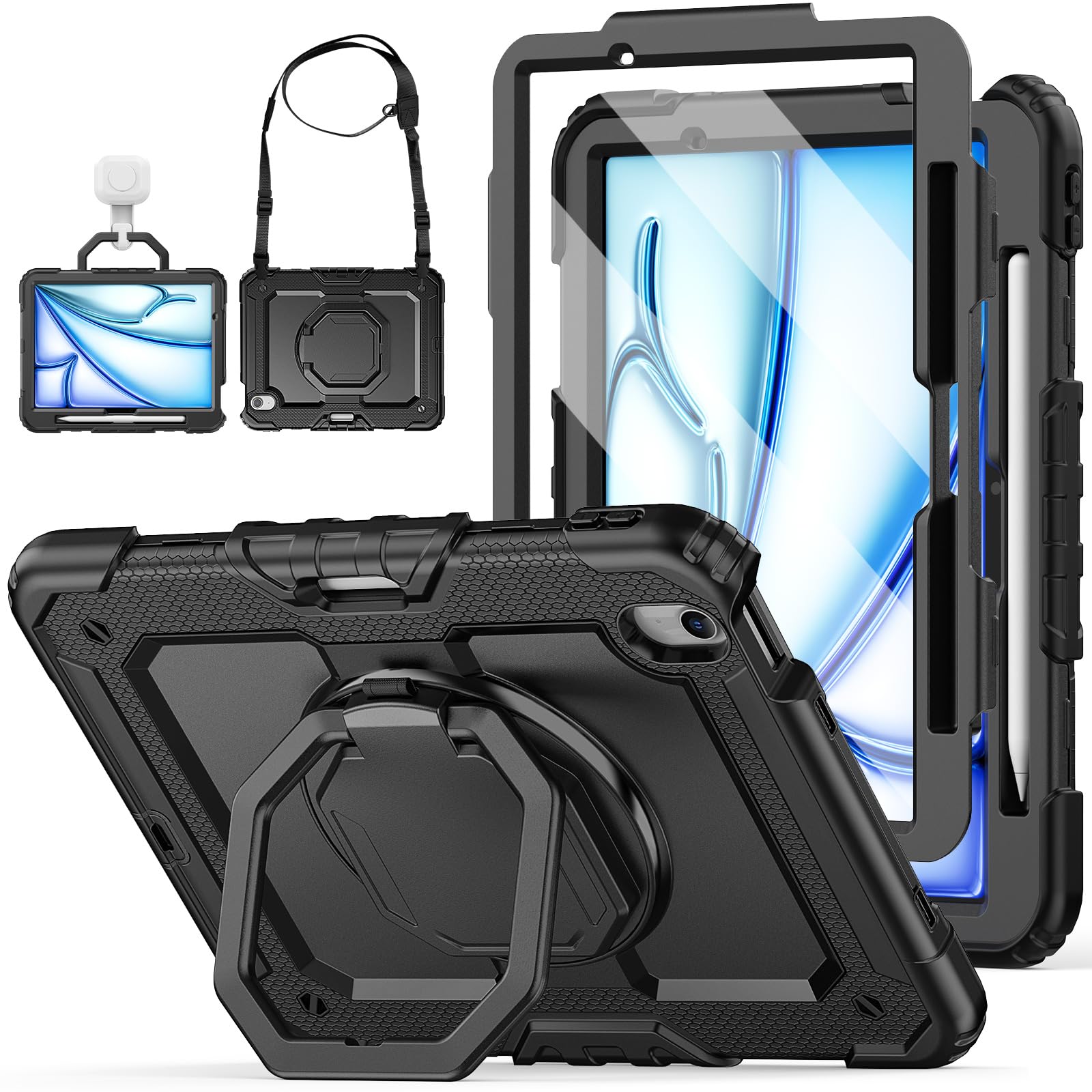 Custodia per iPad Air 11 pollici 2024 M2: ZSLVPN Custodia protettiva antiurto resistente per iPad Air 11 di 6a generazione con pellicola protettiva - Portamatite - Maniglia girevole/supporto -