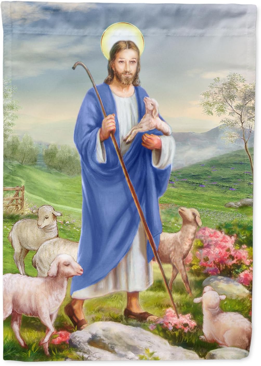 Caroline's Treasures APH9640GF Jesus The Shepherd and his Flock of Sheep Garden Flag Mailbox Flag Decorative Yard Flag Banner Outside Patio Artwork Yard Flower Beds, Garden Size, Multicolor