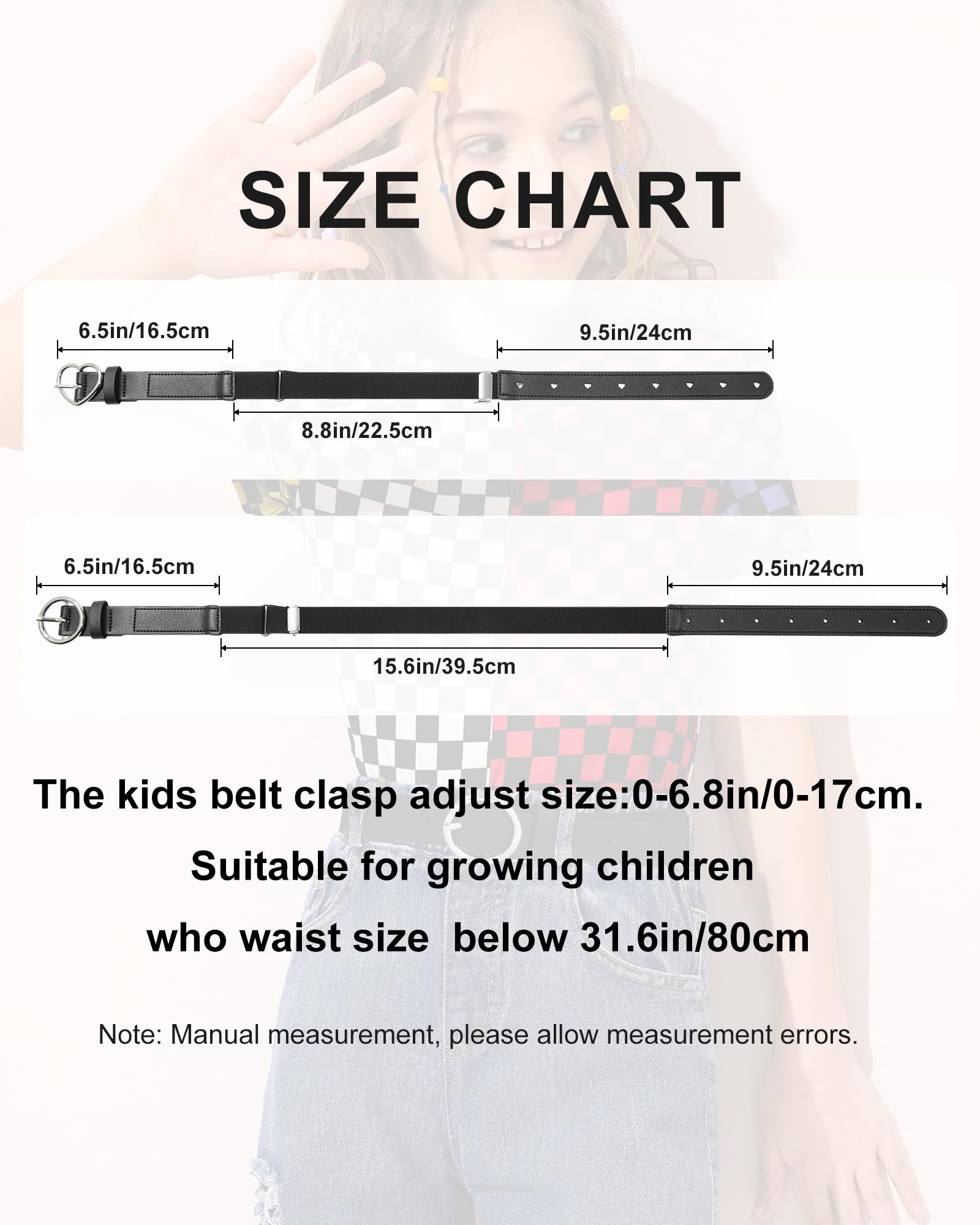 Ceinture élastique en cuir pour enfants – Ceinture extensible pour 3 à 16 Filles et Garçons de 40,6 à 80 cm