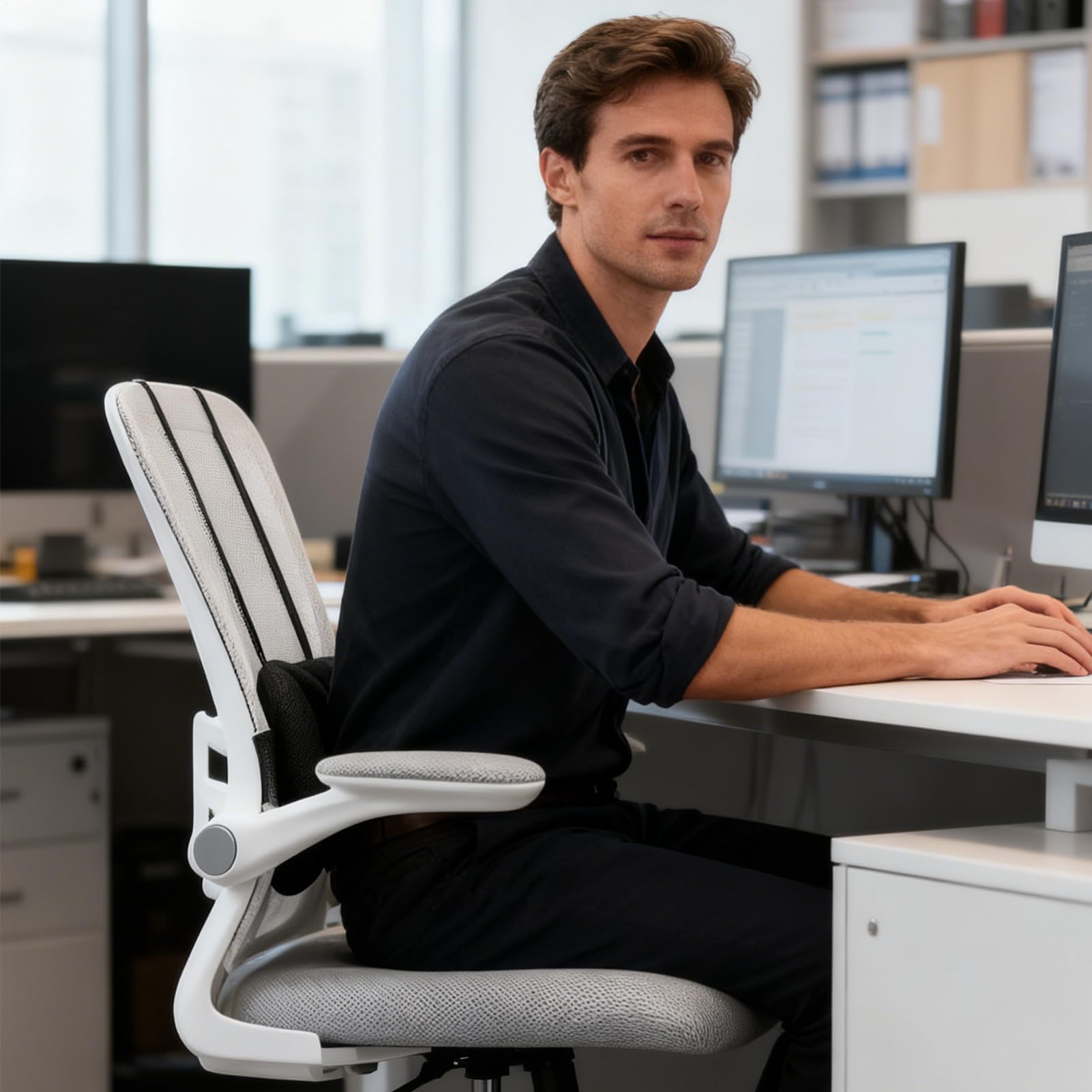 Soporte lumbar con correas – Cojín de apoyo ajustable en altura para sillas de oficina, asientos de coche y sillones relajantes | Comodidad al sentarse y conducir