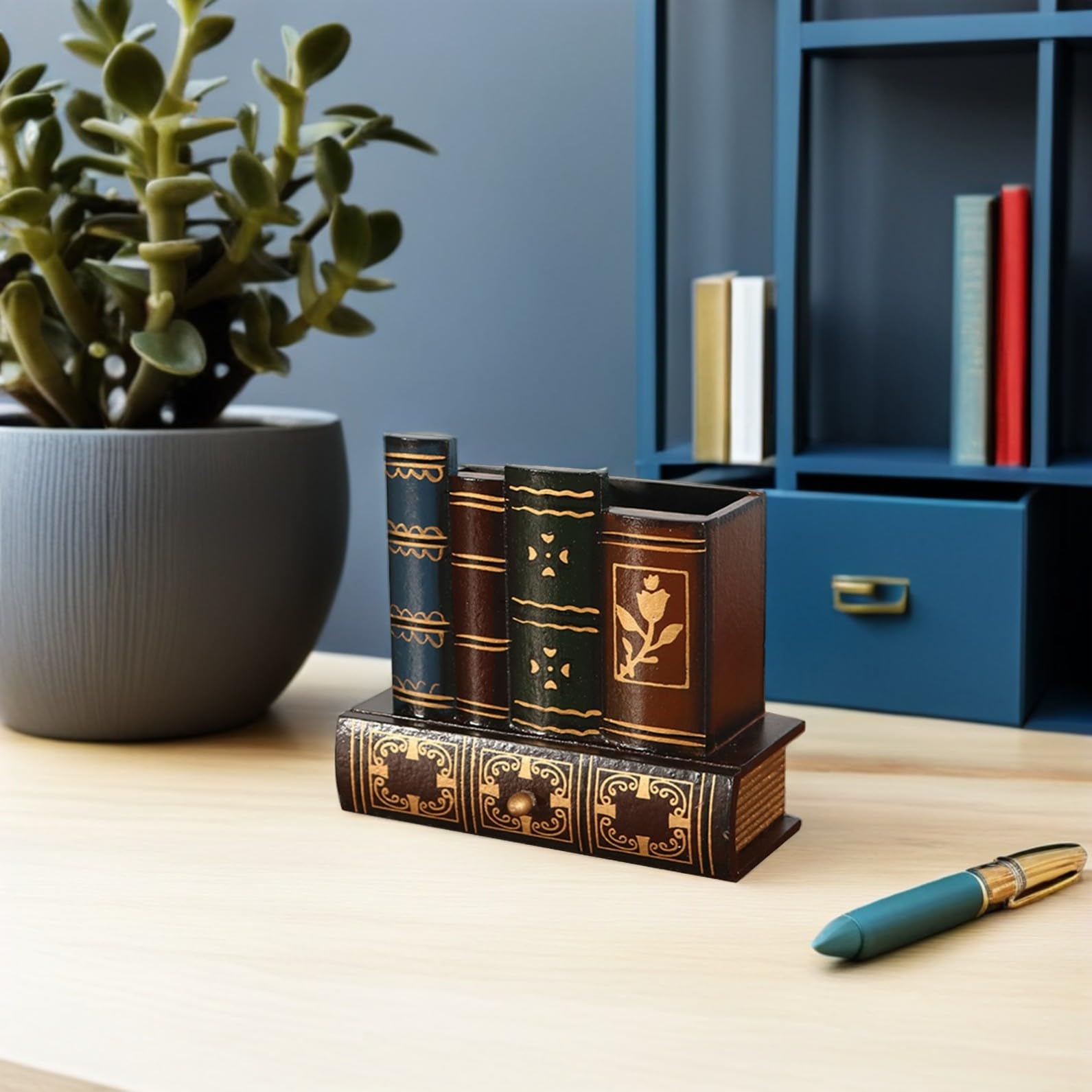 Retro Holz Tisch Stiftehalter mit Schublade, Mehrzweck für Büro