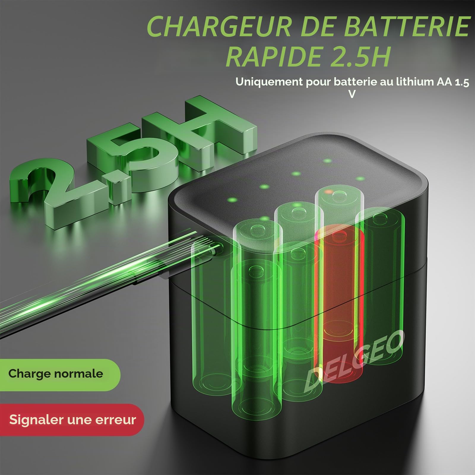 3600mWh Pilas Recargables Lithium 1,5V AA 16 Pack avec Chargeur,2000 Cycles