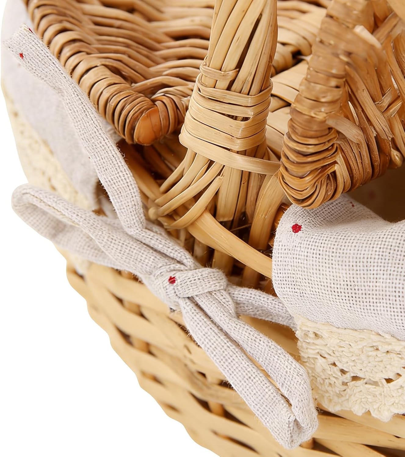 Picnic Basket - Rustic Container with Lid,Imitation Wicker Weaving Storage Basket - for Dining Room Kitchen Hiking Travel Camping Breads Drinks Snacks Fruits