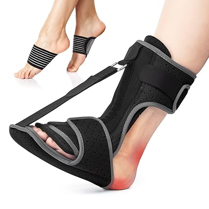 Plantar Fasciitis Night Splint: Adjustable Brace with Arch Support | Dorsal Night Splint for Women Men | Dual Effective Plantar Fasciitis Relief Achilles Tendonitis Foot Drop Heel Pain Black