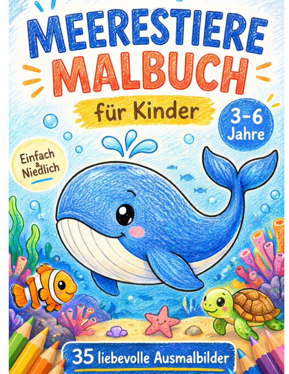 Meerestiere Malbuch für Kinder 3–6 Jahre: Einfach & Niedlich – 35 liebevolle Ausmalbilder für Jungen & Mädchen