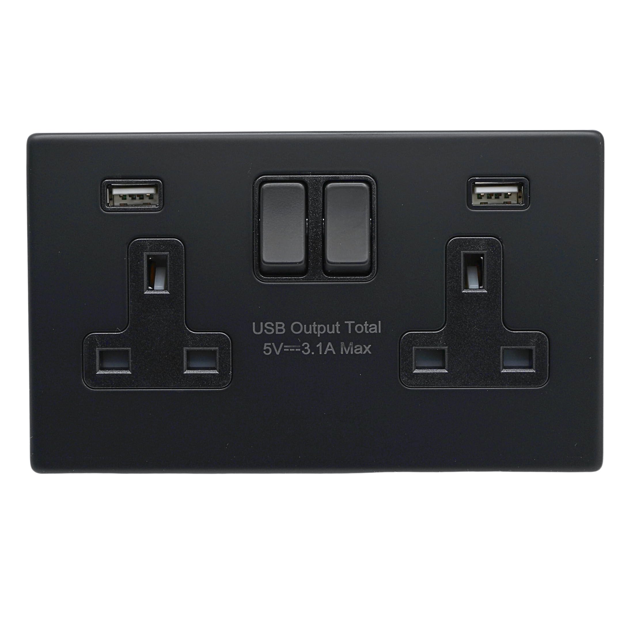 SHP ELECTRICAL® 2 Gang 13A Socket with Dual USB (3.1A Total) - FASTCHARGE, Black - Image 3