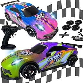 Carrinho Controle Remot 4x4 Drift Racing Car Alta Velocidade RC 1/16 Veículo Brinquedo para Meminas e Meninos Diversão Led Acessórios (LILAS/VERDE)