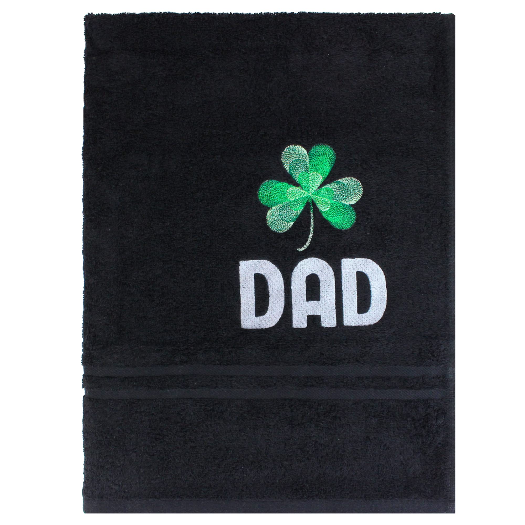 Teddyts Green Personalised Dad Irish Shamrock Embroidered Black Bath Towel Gift