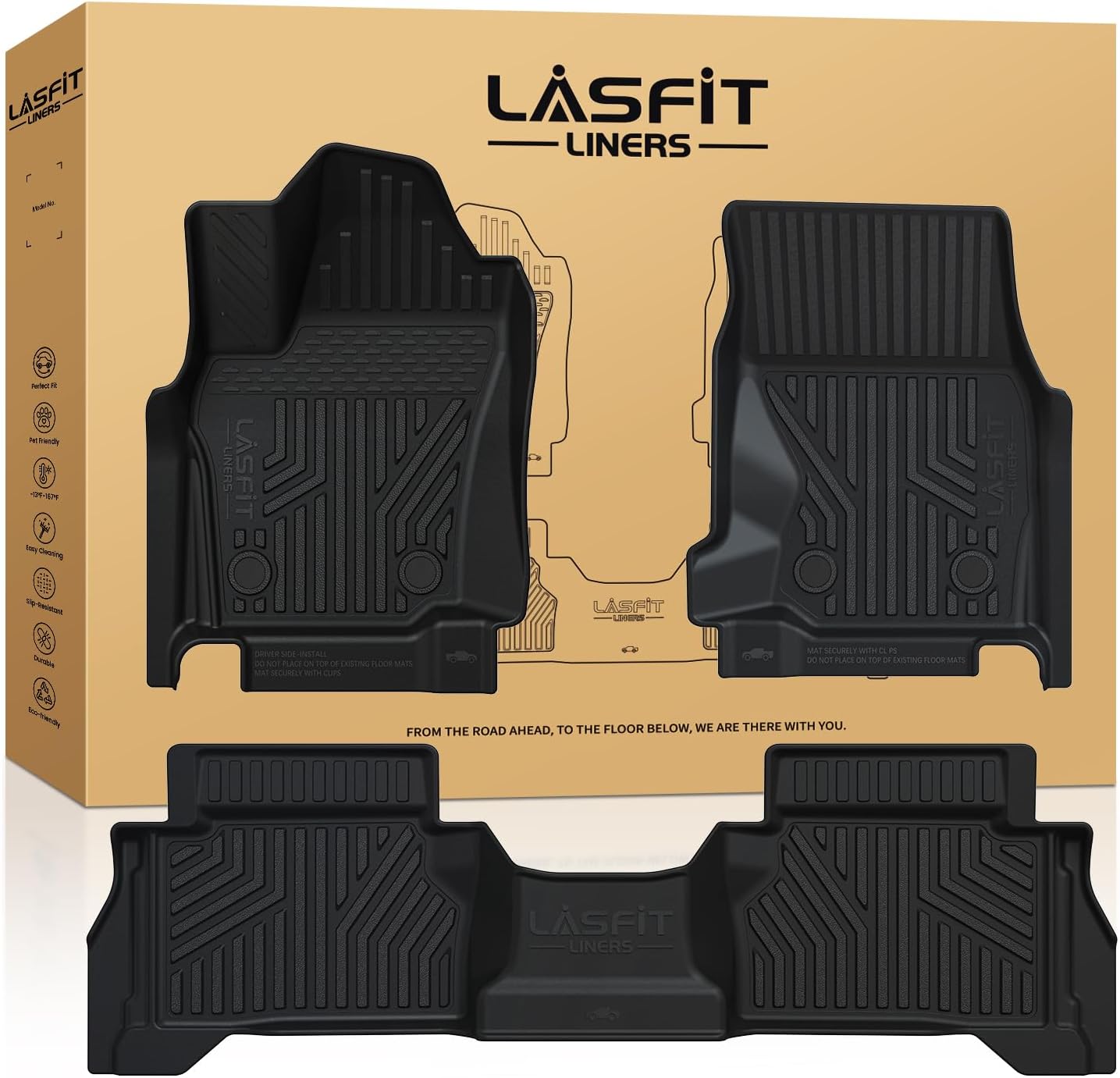 LASFIT Floor Mats for Toyota Tacoma 2024 2025 2026 Double Cab Auto Tran (Not fit Hybrid) All Weather Floor Liner for Tacoma TRD/SR/SR5/limited TPE Custom Fit Car Mats Front&Rear 2 Row Mats