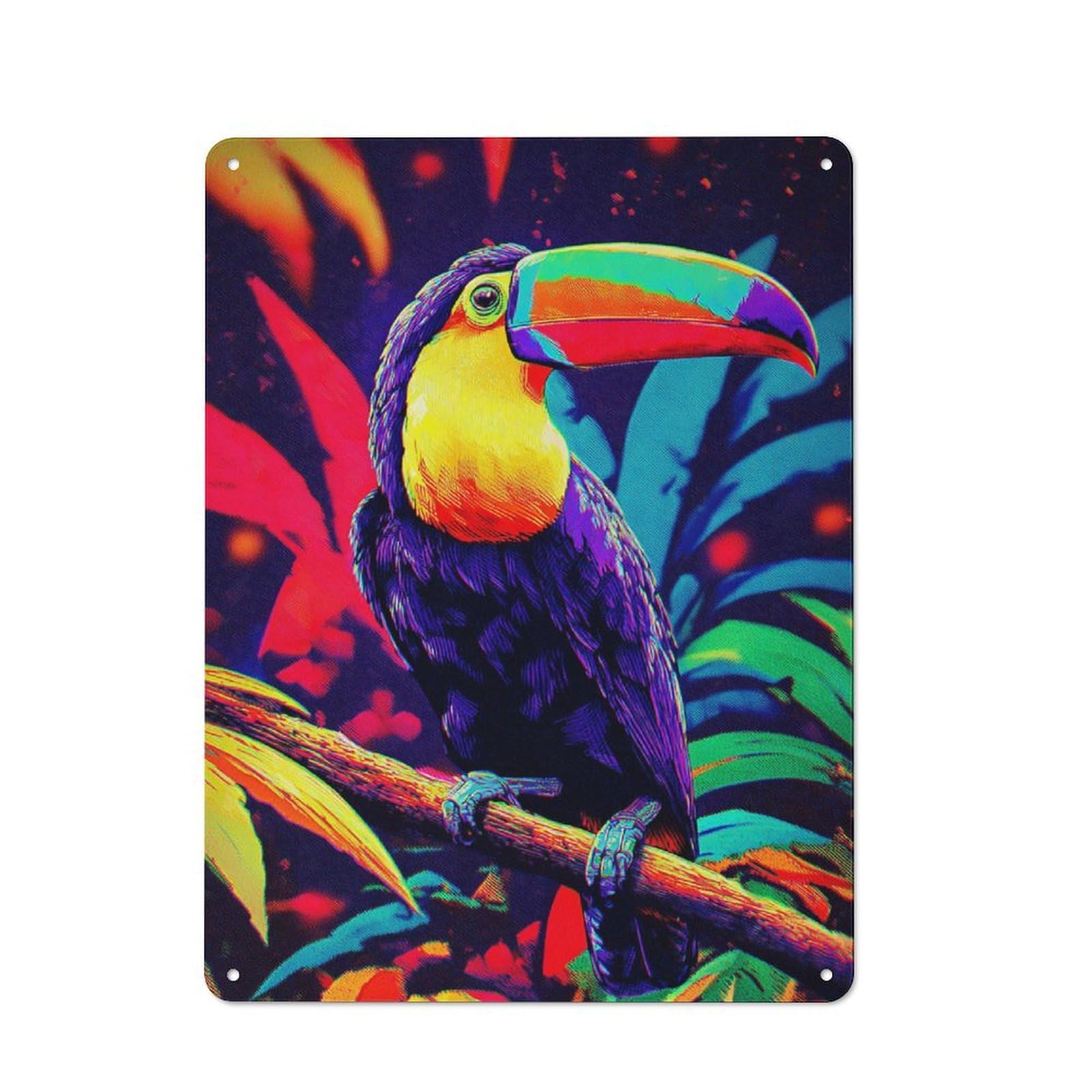Junmoney Vibrant Toucan In Tropical Paradise -6 Character Decorative Tin Plaque 40X30cm Featuring Small Space Decor For Bedroom, Kitchen, Office Or Living Room
