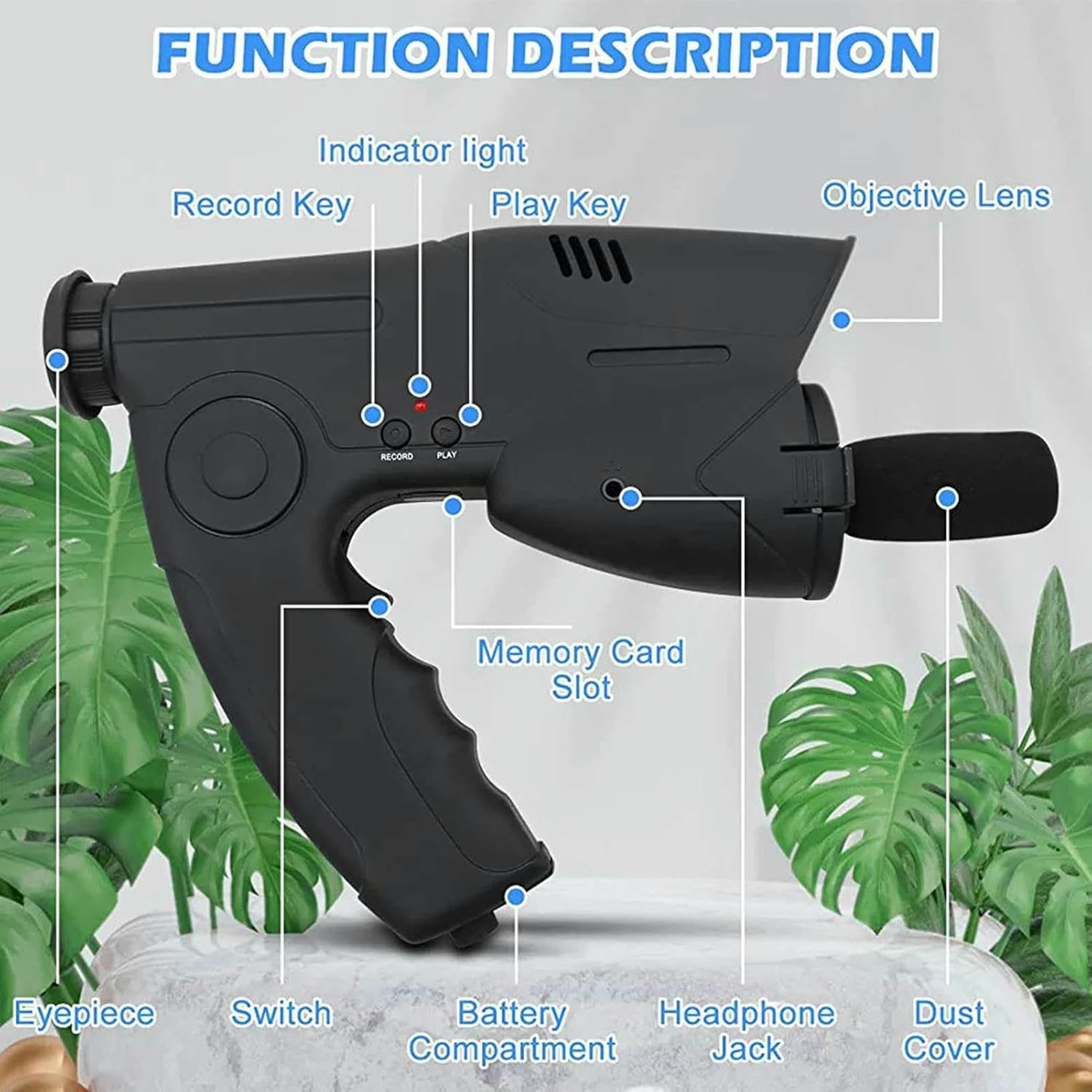 Appareil D'écoute Microphone Parabolique Amplificateur De Son D'enregistrement Monoculaire Appareil D'écoute Bionique d'oreille D'espion (Carte TF D'écouteur Incluse)