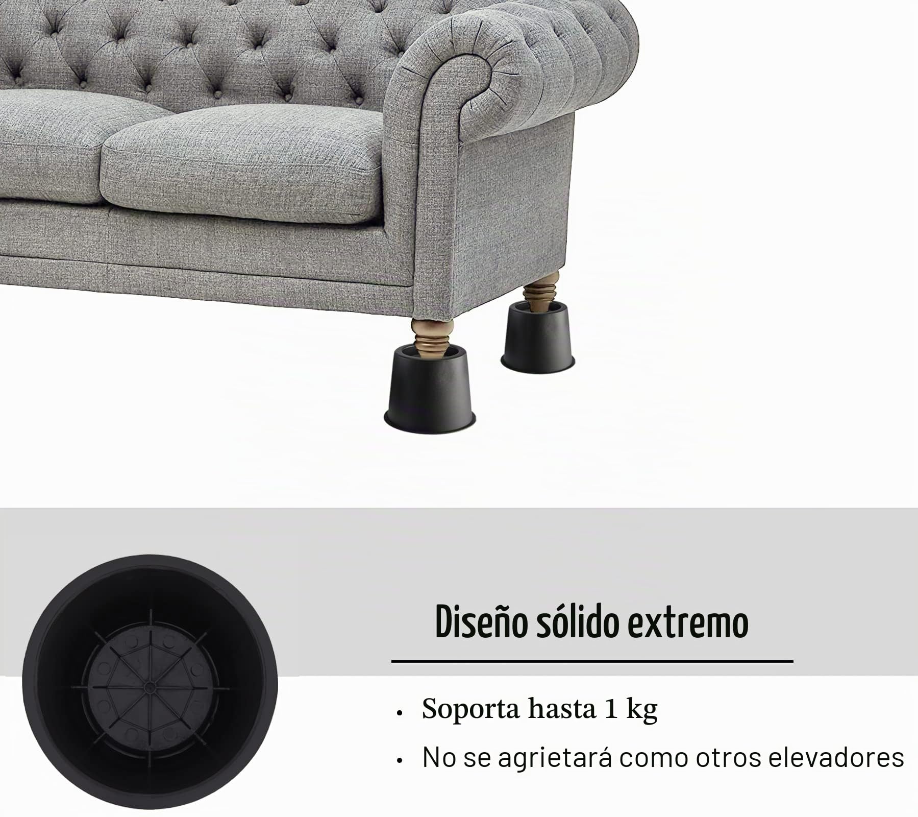 Elevadores de cama Lufia de 10 cm de alta resistencia, elevadores de muebles de cama con almohadilla antideslizante ideal para cama, sofá, mesa, silla o escritorio, juego de 4 (negro)