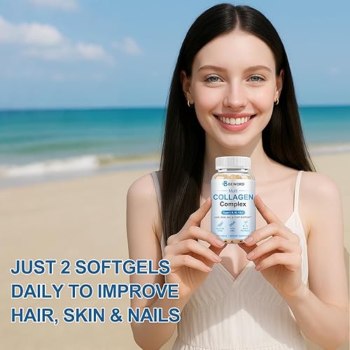 Miniatura 5 de Cápsulas blandas de colágeno múltiple para mujeres y hombres, 60 cápsulas  Colágeno hidrolizado tipo I, II, III, V, X con vitamina C y ácido