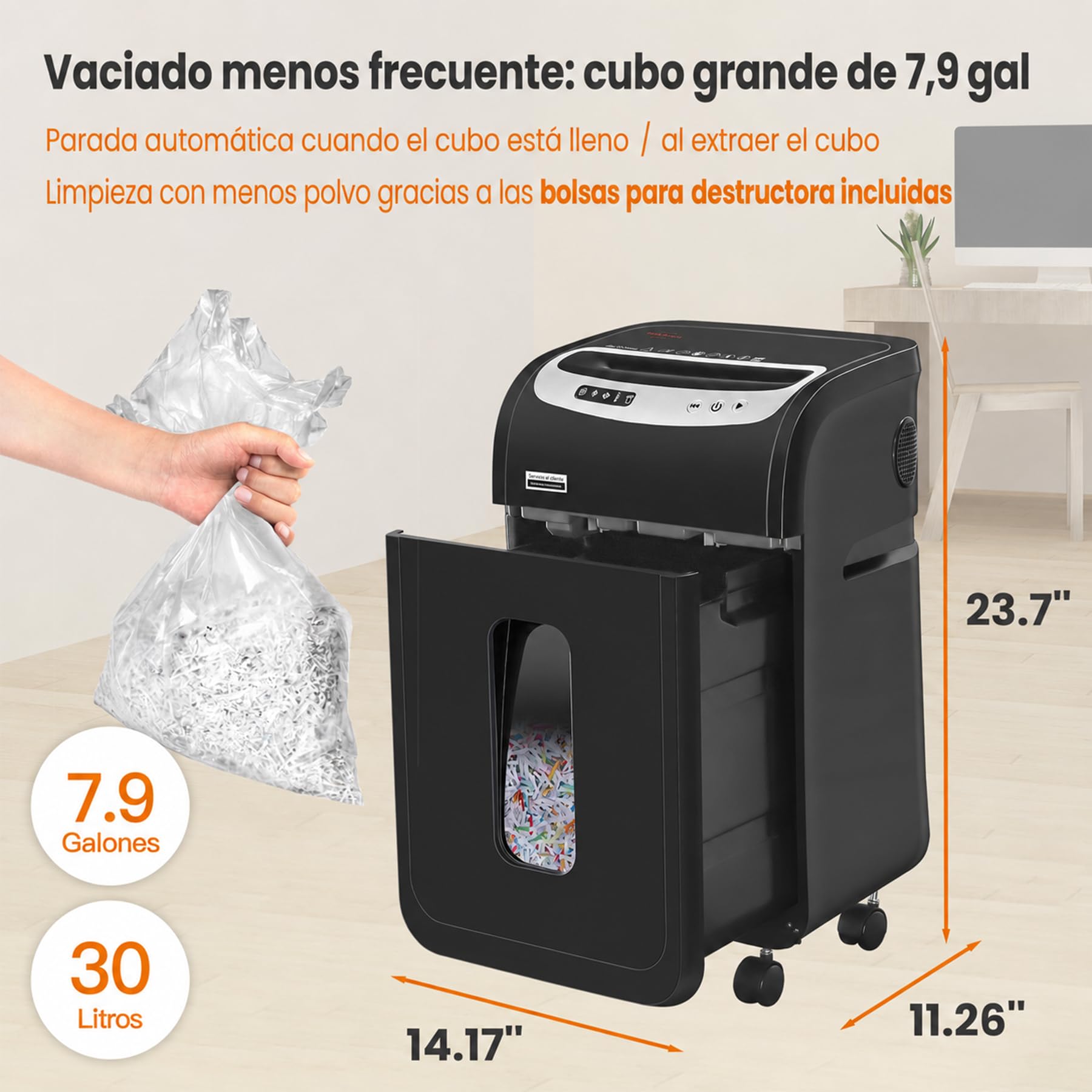 VidaTeco Trituradora de Papel Destructora de Papel Microcorte 20 Hojas 30L