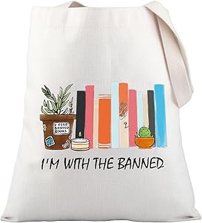 I'm With The Banned Books Tote Bag Reading Gift Librarian Teacher Gift I Read Banned Books Shoulder Bag For Bookworm