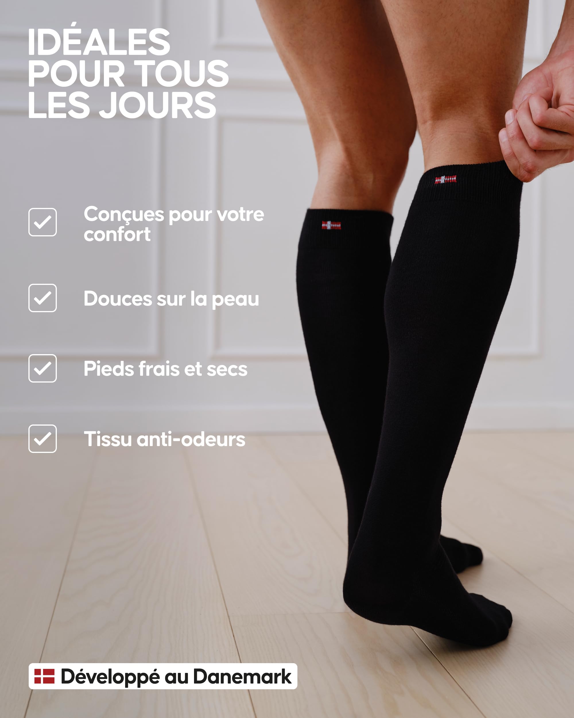 DANISH ENDURANCE Chaussettes Montantes en Fibre de Bambou Ultra Douce, Hautes, Homme Femme, 3 Paires