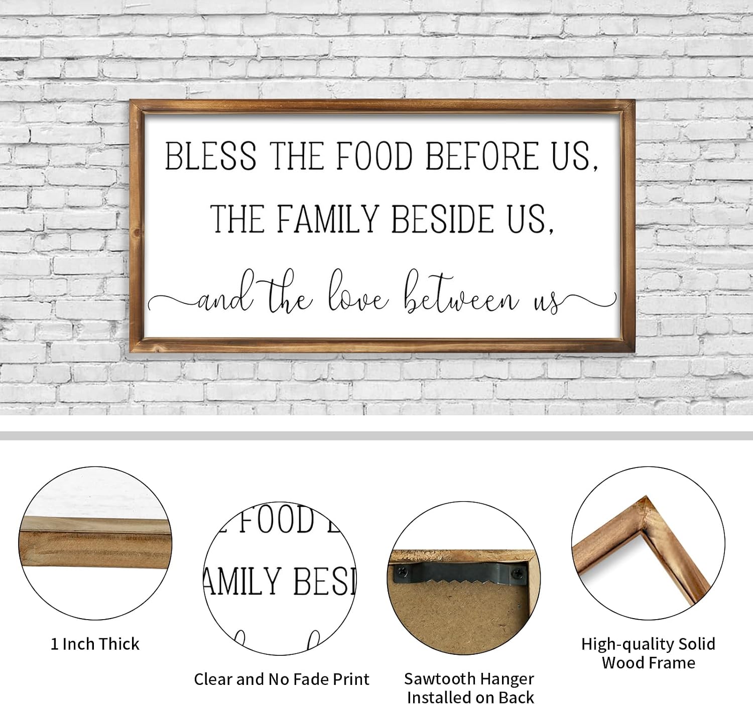 bless the food before us wall decor 24"×12" large farmhouse vintage rustic wood framed kitchen sign dining room wall decor (brown)