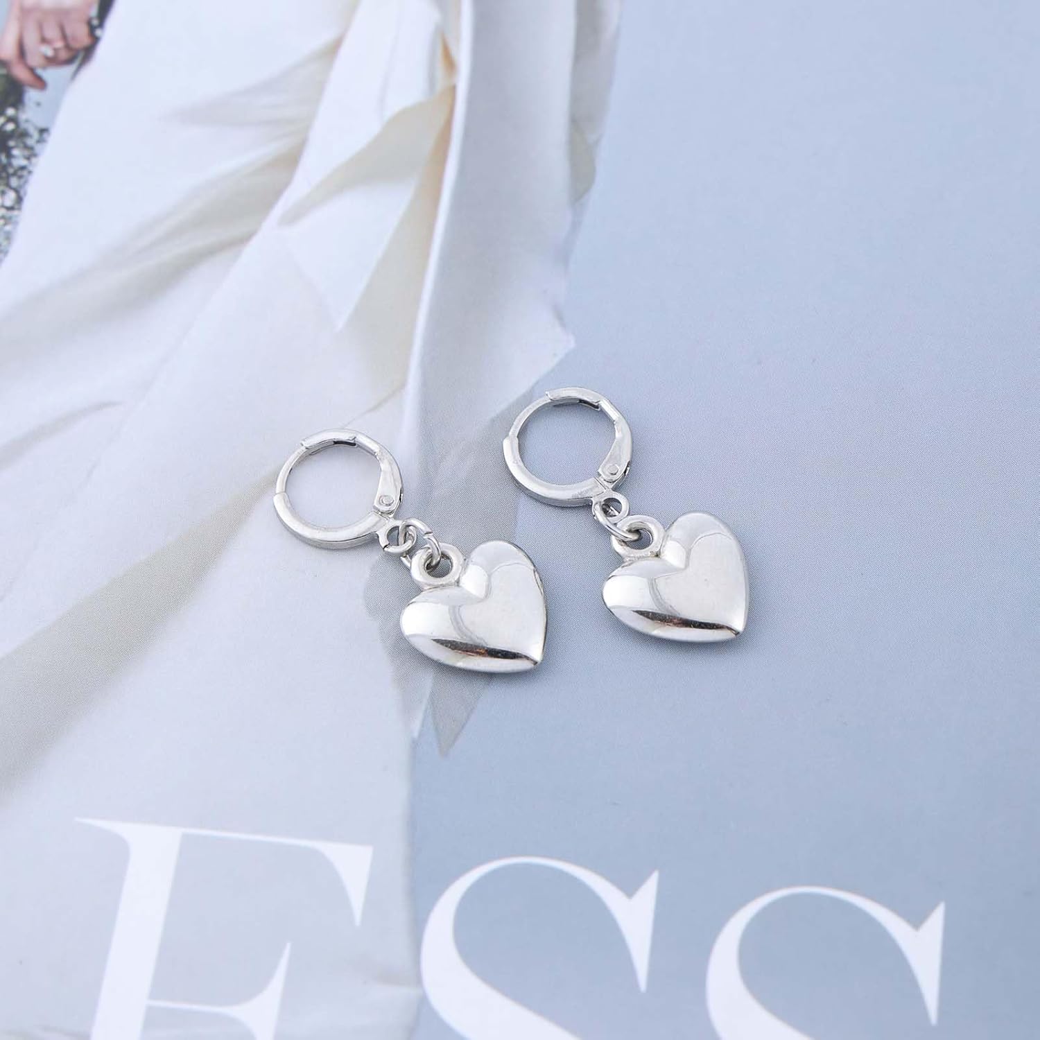 Bohemian Heart Circle Dangle Earrings Gold Puffy Heart Drop Earrings Small Heart Circle Hoop Earrings Minimalist Heart Hoop Earrings Jewelry for Women Gifts - Image 3