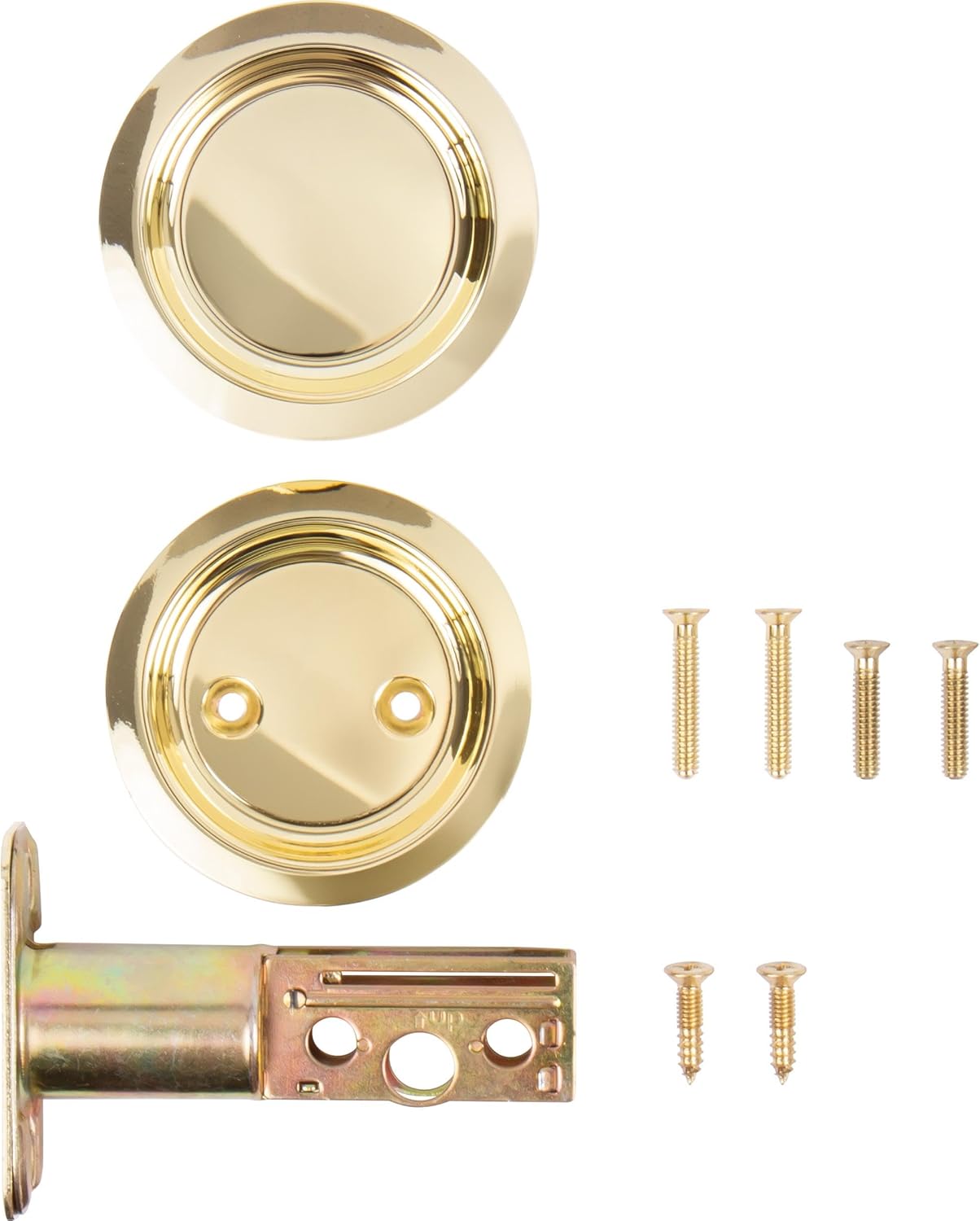 Round Pocket Door Lock, Passage (Hall/Closet) Latch, 2-3/8" Backset, RCL, Polished Brass by Stone Harbor Hardware