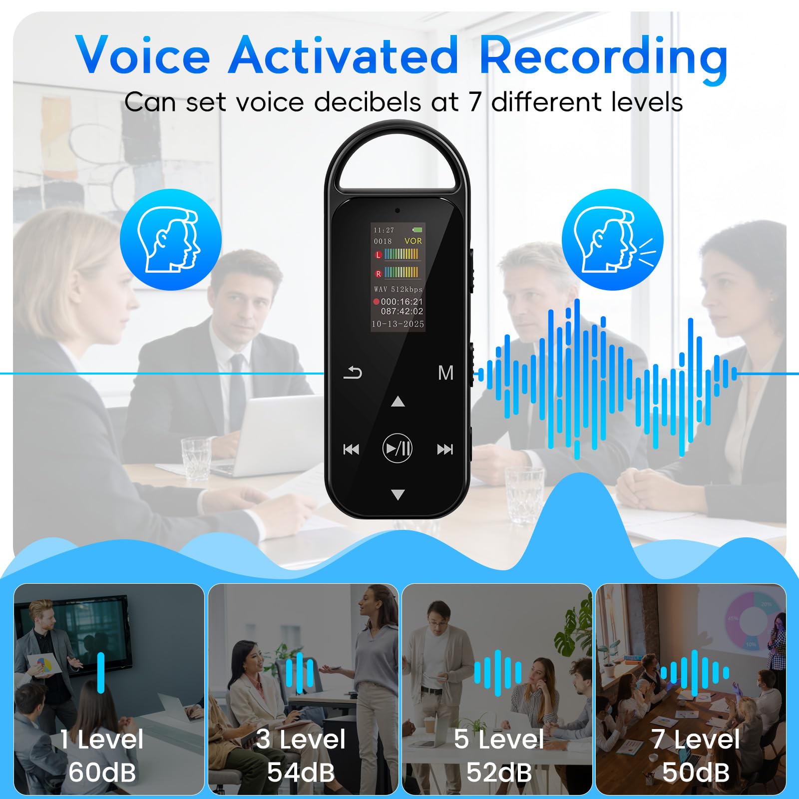 Digitales Diktiergerät mit Wiedergabe, 64 GB, tragbares Audio-Aufnahmegerät für Vorträge, Meetings, Interviews, Sprachaktivierter Rekorder mit Rauschunterdrückung, A-B-Wiederholung, Touch-Taste und