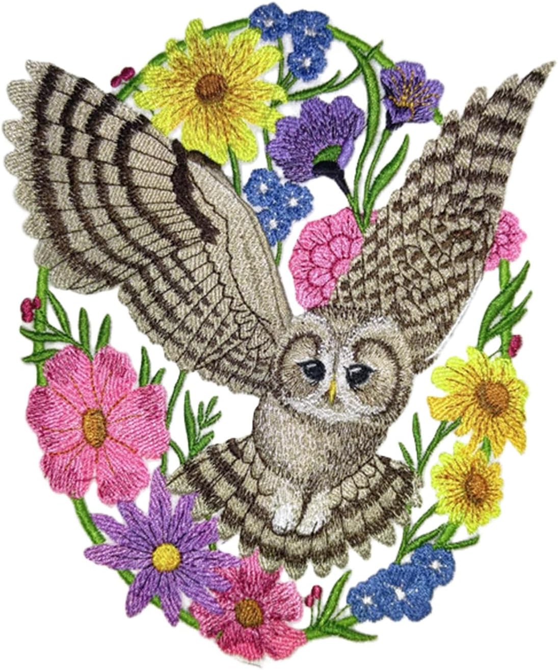 Nature Weaved in Threads, Amazing Birds [Woodland Whimsy Owl Oval [Custom and Unique] Embroidered Iron on/Sew Patch [7.12" *5.85"] [Made in USA]