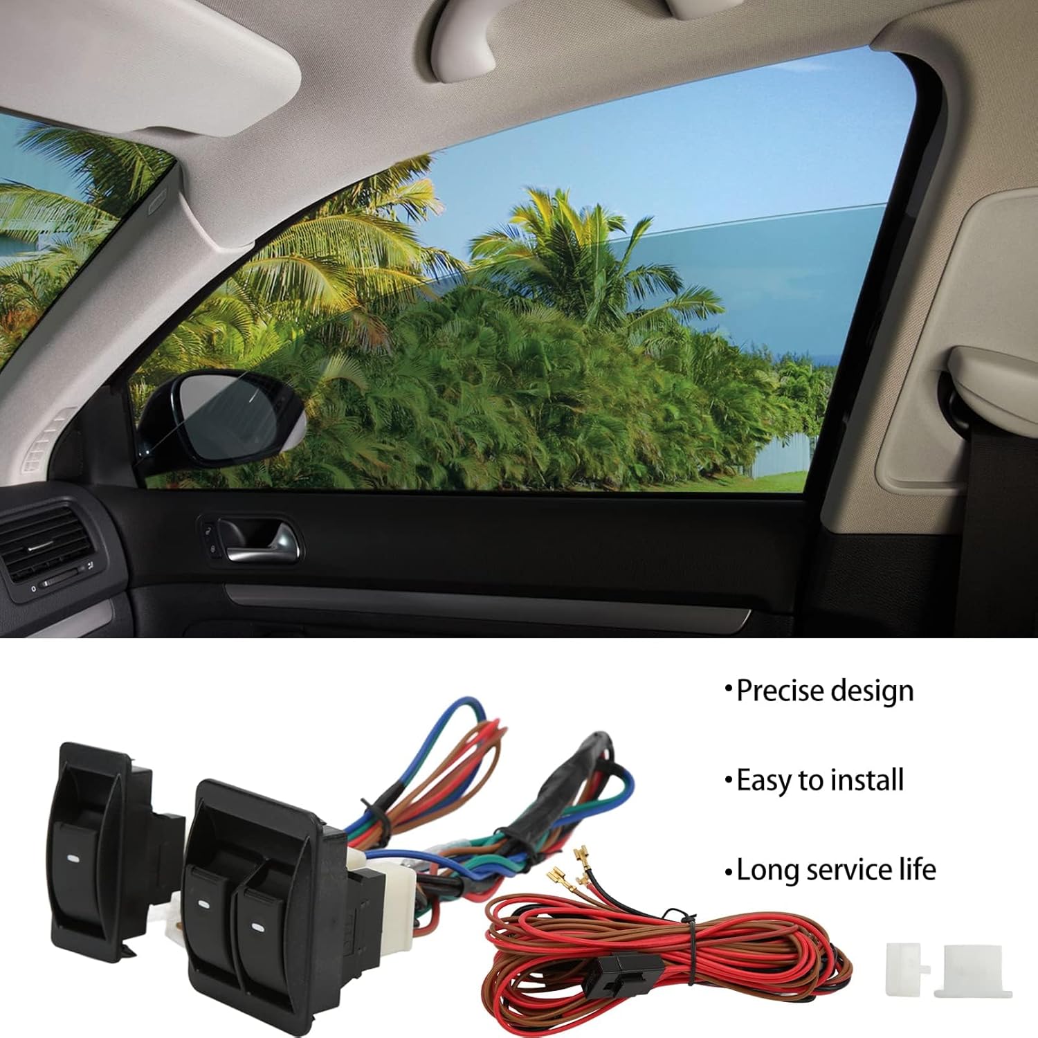 Aramox Universal Car Power Window Switch, 5pcs Universal Car Power Electric Window Switch Regulator Kits with Wiring Harness for 2 Doors