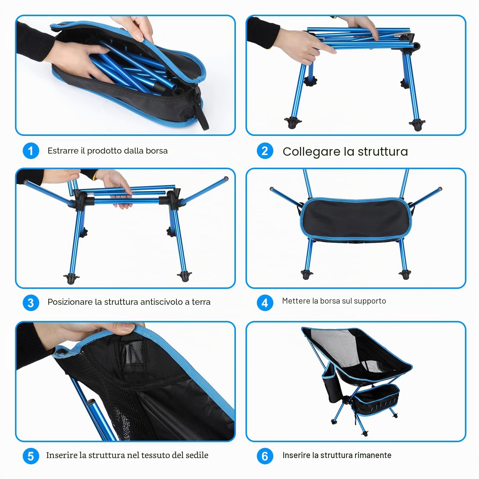 Sedia Pieghevole da Campeggio Ultraleggera 900g Max Portata 150 kg con Borsa Portatile Sedia per Spiaggia Pesca Picnic Giardino, Dimensione Piegata 35 x 12 x 10cm, 900D Oxford Tessuto