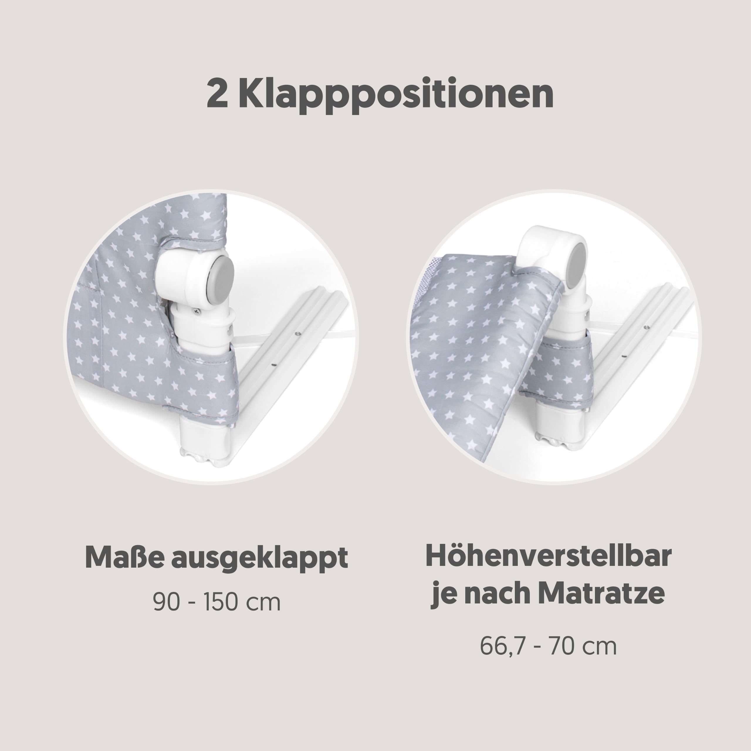 Interbaby Bettgitter Rausfallschutz 90 cm klappbar | Bettschutzgitter Baby Kinder 18 Monate–5 Jahre | Rausfallschutz Bett Kinderbett Elternbett | Ausziehbett, Netzgewebe, Schutzgitter | Sternmodel