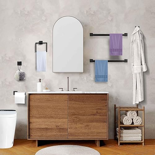 Miniatura 7 de Juego de 10 accesorios de baño negro mate, juego de toallero negro mate, juego de toallero de acero inoxidable montado en la pared para baño,